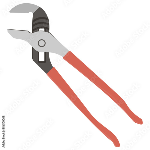 
Serrated jaws attached to handles in scissor shape showcasing pump plier shape
