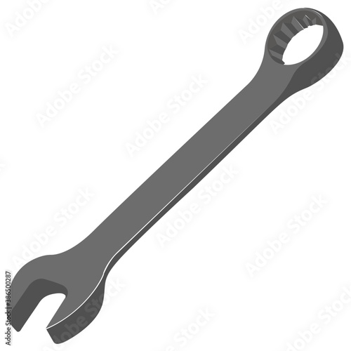
Round crescent like tool with long metal ending to a hole, icon for wrech  
