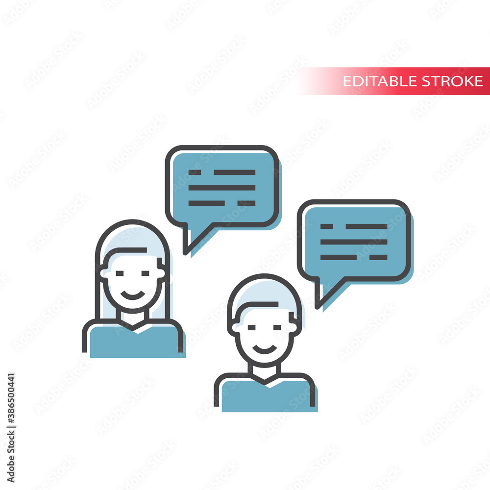 Web conversation, male and female line vector icon. Boy, girl and chat bubble, conversation outline symbol, editable stroke. Web conversation, male and female line vector icon. Boy, girl and chat bubble, conversation outline symbol, editable stroke.
