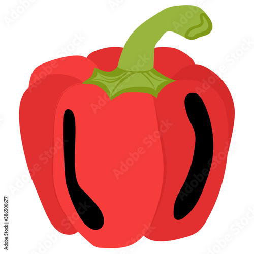 
Bell shaped red vegetable with green thick pedicel, a graphic for capsicum icon
