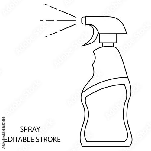 Spray bottle in outline style. Antibacterial alcohol spray. Hand sanitizer dispenser. Editable stroke. Sanitizer to prevent colds, virus, Coronavirus, flu. Vector