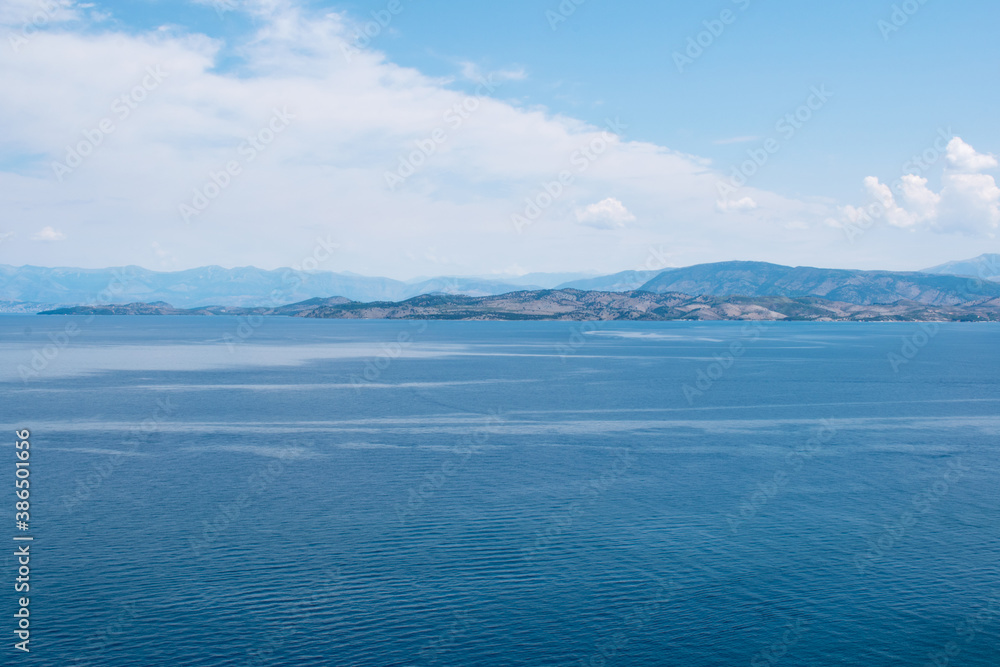 A view towards mainland Greece from the Old Venetian Fortress in Corfu Town across the Ionian Sea