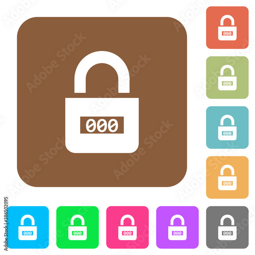 Locked combination lock with center numbers rounded square flat icons