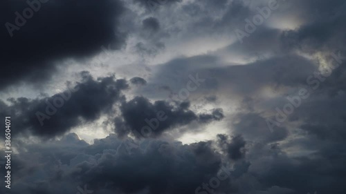 Time lapse of dark dramatic forming storm clouds of various shapes.