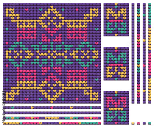 Christmas winter knitting pattern with Nordic Star, violet color