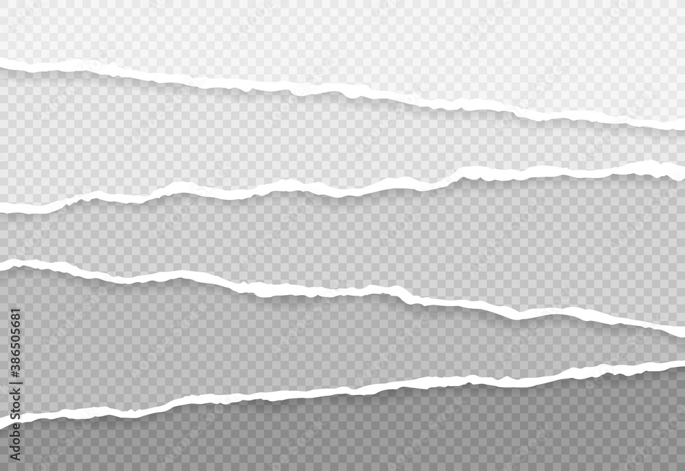 Ripped squared horizontal paper strips for text or message. Torn paper edge. Torn paper stripes. Vector illustration