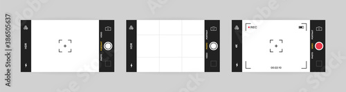 Phone camera interface horizontal view. Mobile app application. Photo and video shooting. Vector illustration graphic design