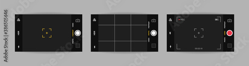 Phone camera interface horizontal view. Mobile app application. Photo and video shooting. Vector illustration graphic design