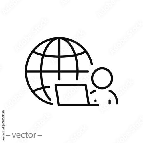to work remotely icon, concept online management, employee remote virtual work , software for jobs online connection in the home, internet technology, thin line symbol on white background