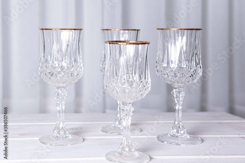 vintage glass goblets with gold rim