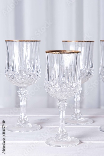 glass goblets with gold rim