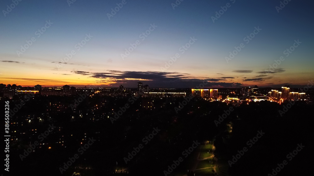 Top view of the night city at sunset Top view of the night city at sunset