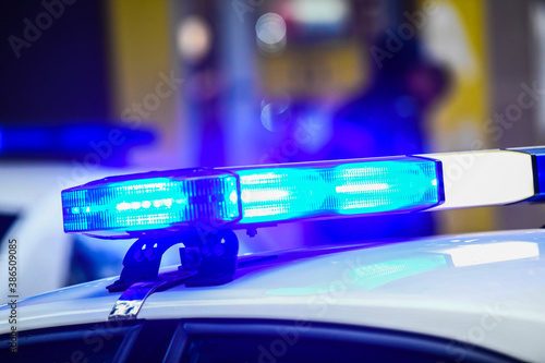 Blue light on a police car