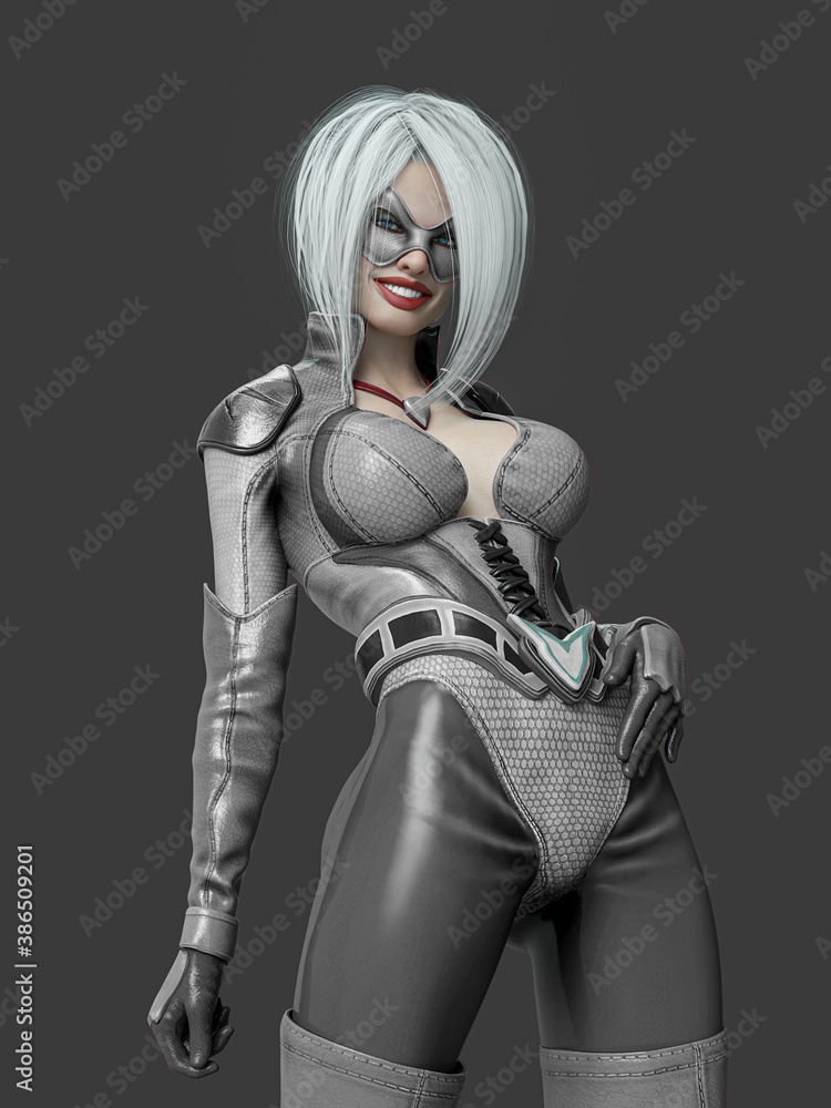 super green girl is smiling with style on grey background super green girl is smiling with style on grey background