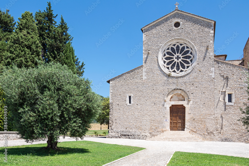 External front facade of the romanic Valvisciolo Abbey. 