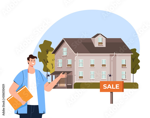 House sale rent agent presentation concept vector flat graphic design flat illustration