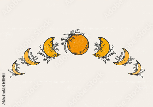 Background with Moon phases print boho minimalist printable wall art