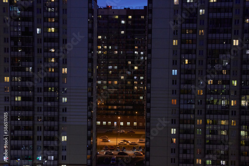 night view from the high-rise residential building in city sleeping area © justoomm