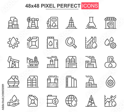 Heavy industry thin line icon set. Industrial manufacturing outline pictograms for website and mobile app GUI. Oil industry simple UI, UX vector icons. 48x48 pixel perfect pictogram pack.