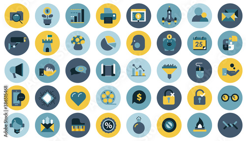 Business, management, finances and technology icon set for website and mobile applications. Flat vector illustration