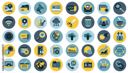 Business, management, finances and technology icon set for website and mobile applications. Flat vector illustration