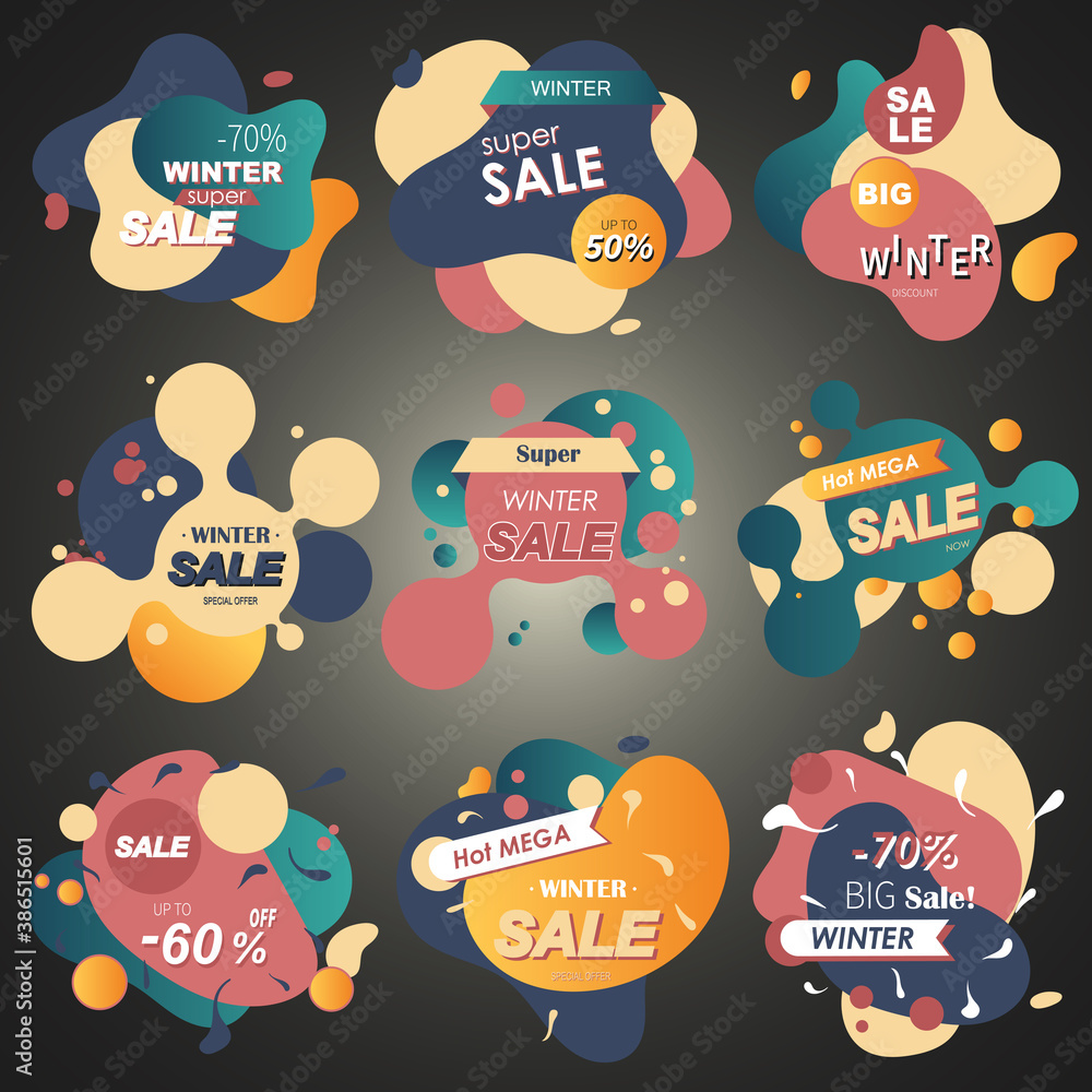 Set of winter sale banner 3d style. For online shopping and store, marketing material, poster, newsletter, social media ads and banners, website badge, label and sticker template. Vector illustration.