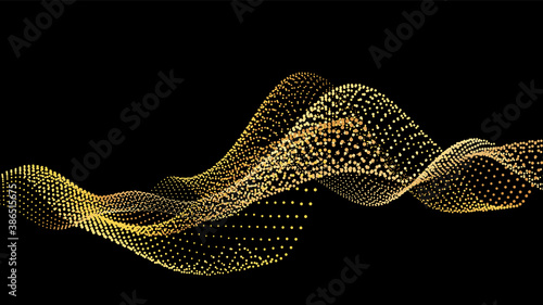 An abstract stream of golden radiance flying in outer space through galaxies and orbits. Star clusters networks.