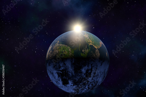 Fototapeta Naklejka Na Ścianę i Meble -  3d rendering: Planet Earth in outer space. Imaginary view of planet earth in a star field