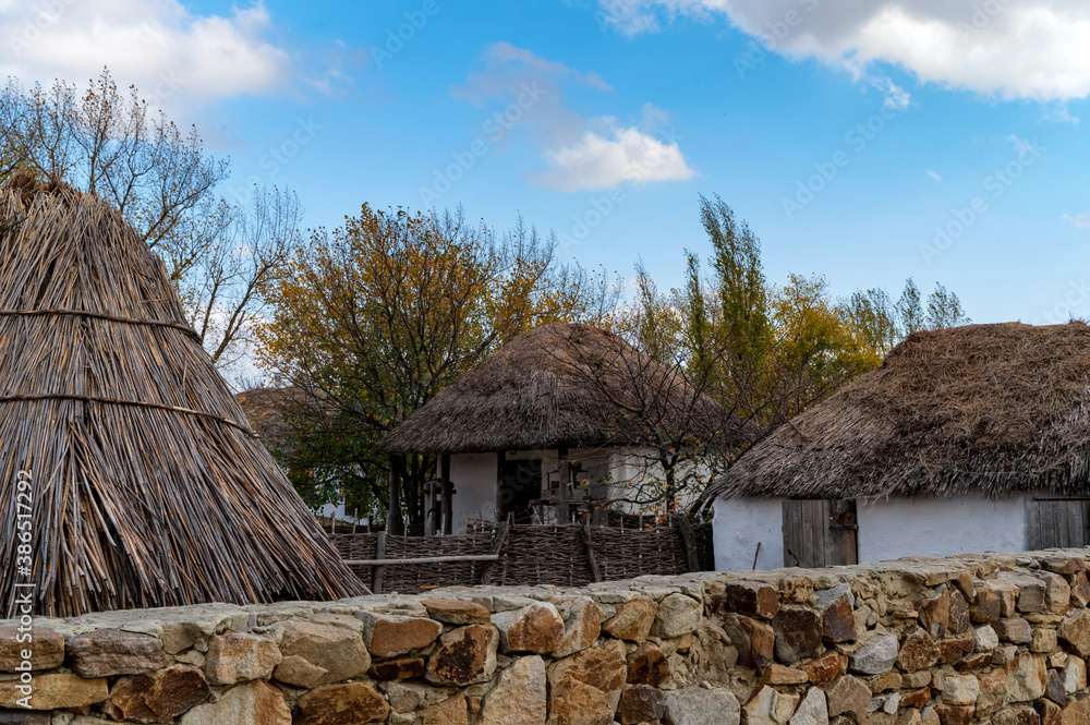 View of traditional houses and courtyard of cossack family View of traditional houses and courtyard of cossack family