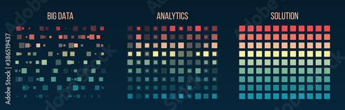 Big data visualization. Information analytics concept. Abstract stream information. Filtering machine algorithms. Sorting binary code. Vector technology background.