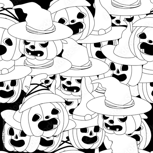 seamless pattern with pumpkins in black and white
