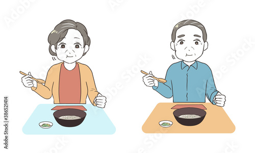 お粥を咀嚼する　シニア