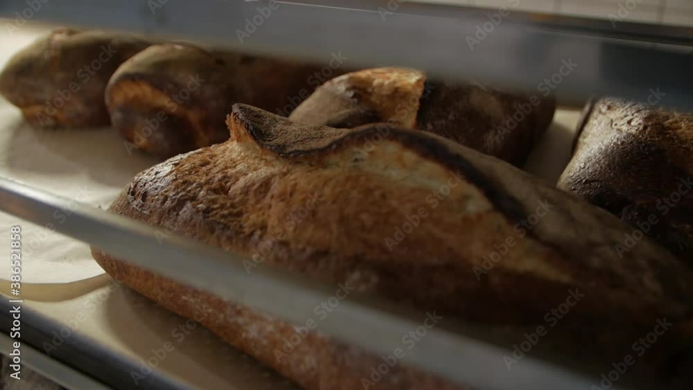 Fresh bread in the bakery closeup camera movement Fresh bread in the bakery closeup camera movement