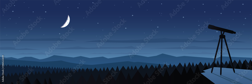 Obraz premium Lunar Eclipse Observation Landscape Scene Banner