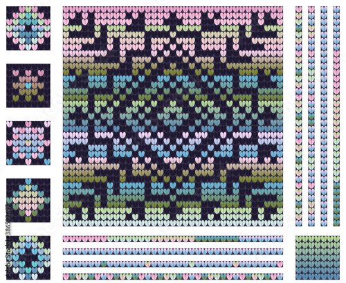 Christmas winter knitting pattern with Nordic Flower, gradient colors