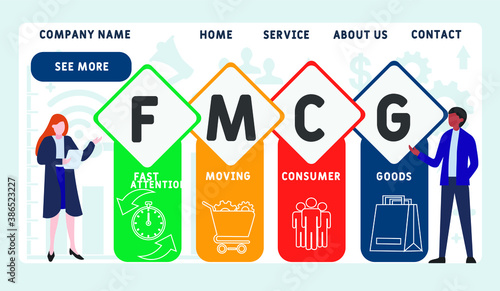 Vector website design template . FMCG - Fast Moving Consumer Goods acronym, business concept. illustration for website banner, marketing materials, business presentation, online advertising.