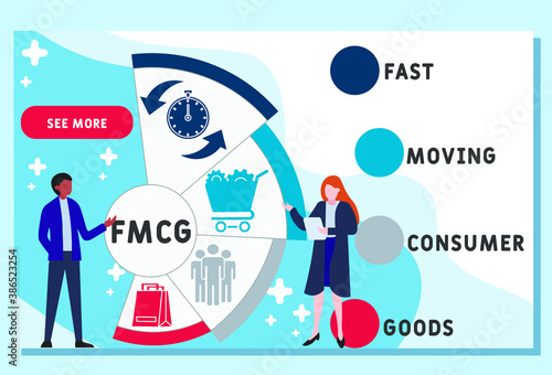 Vector website design template . FMCG - Fast Moving Consumer Goods acronym, business concept. illustration for website banner, marketing materials, business presentation, online advertising.