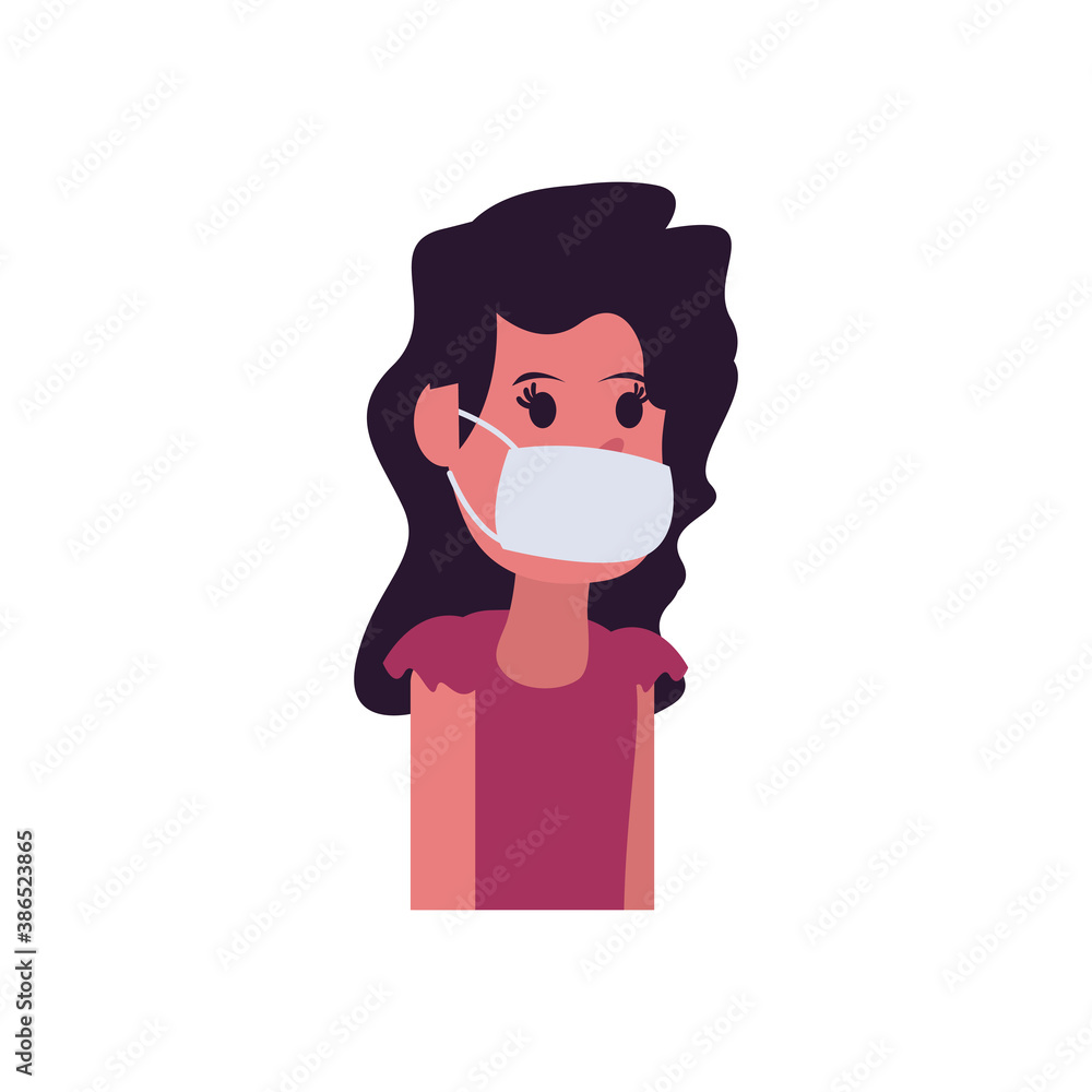 Girl cartoon with mask flat style icon vector design