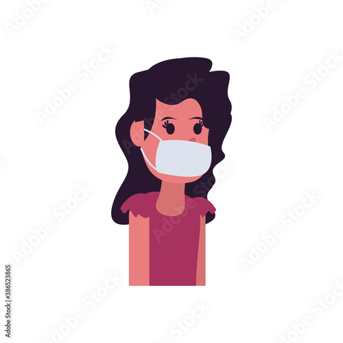 Girl cartoon with mask flat style icon vector design