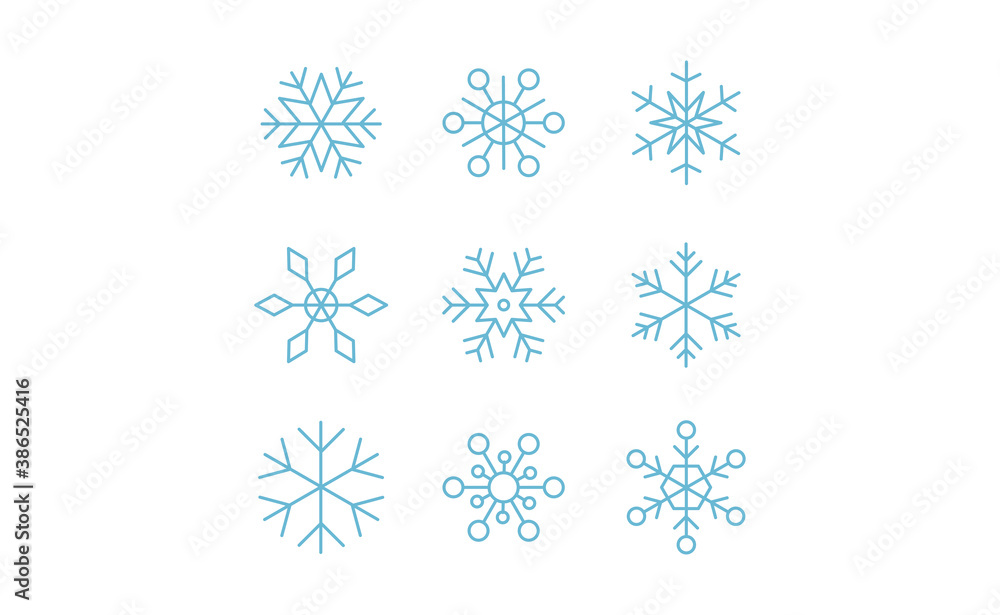Snowflakes icon collection. Set of snow flake icons. Geometric shapes for christmas and new year decoration. Snowflakes icon collection. Set of snow flake icons. Geometric shapes for christmas and new year decoration.
