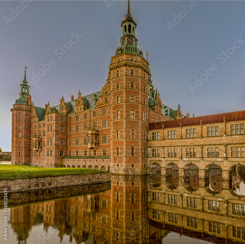 Frederiksborg Castle reflecting in the moat from an unusual angle