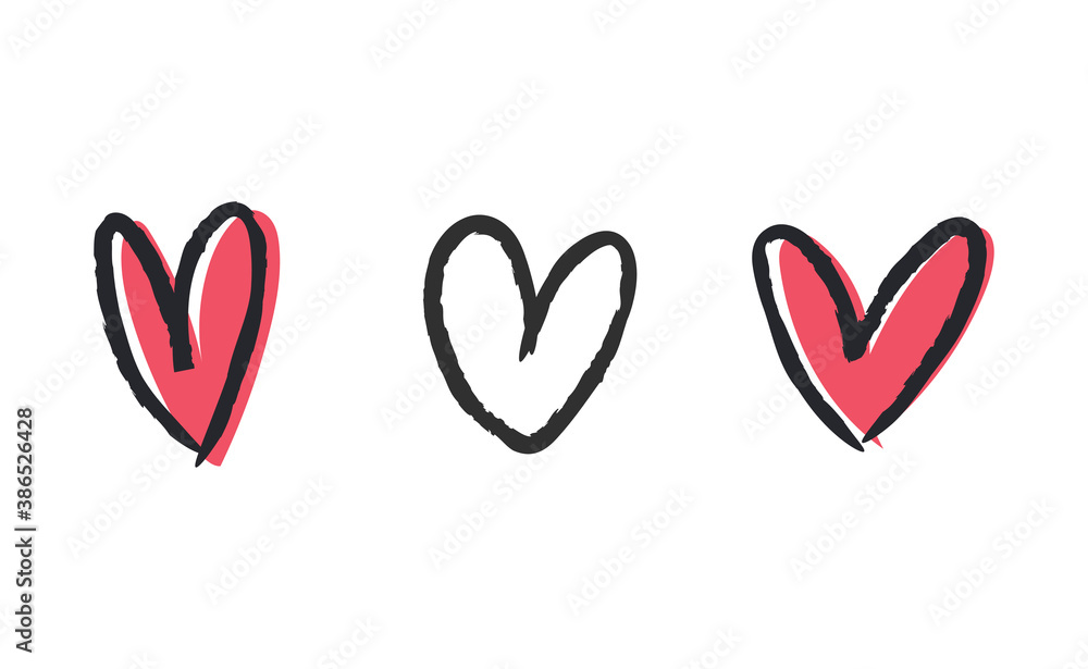 Hand drawn hearts, love icon symbols. Heart doodles. Hand drawn valentine's day design. Hand drawn hearts, love icon symbols. Heart doodles. Hand drawn valentine's day design.