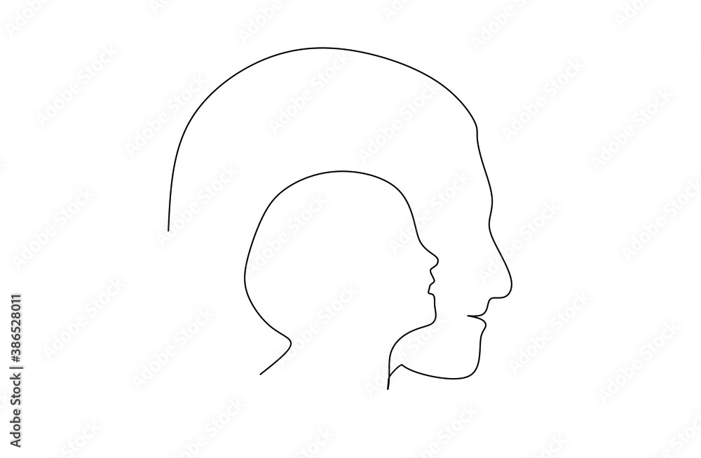 Side view of Couple - Father and Son - Continuous one line drawing Side view of Couple - Father and Son - Continuous one line drawing