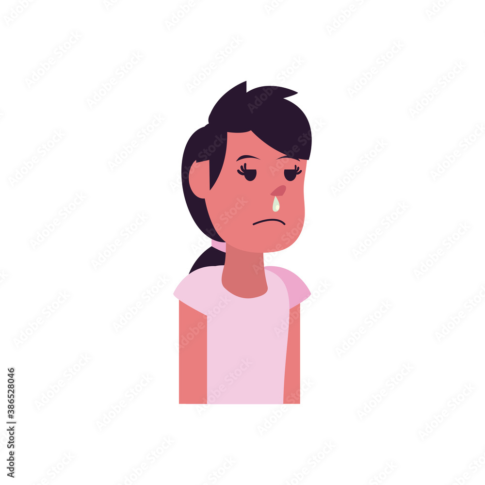 Girl cartoon with runny nose flat style icon vector design Girl cartoon with runny nose flat style icon vector design