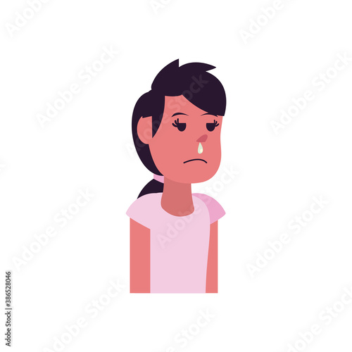 Girl cartoon with runny nose flat style icon vector design