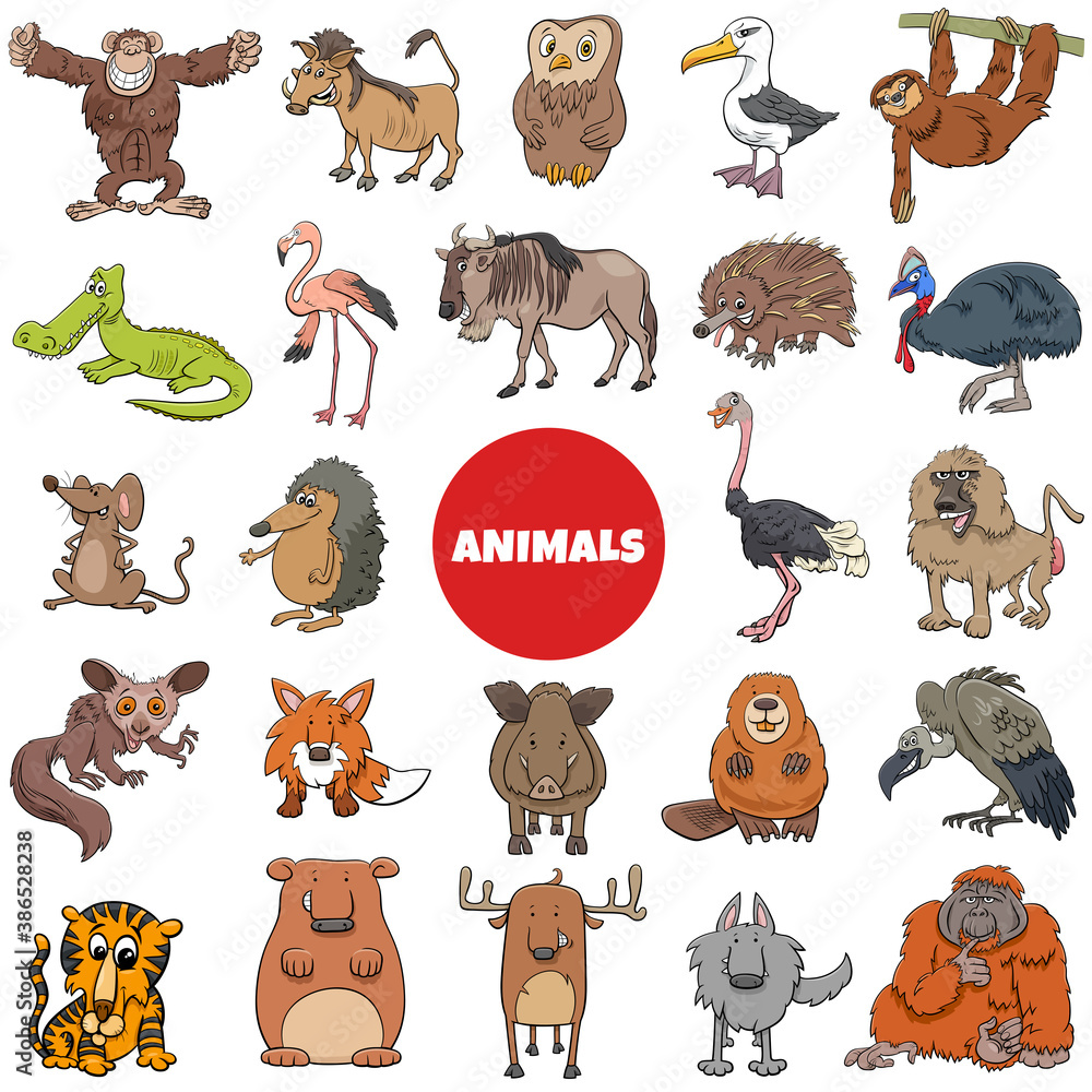 Fototapeta premium cartoon wild animal characters big set