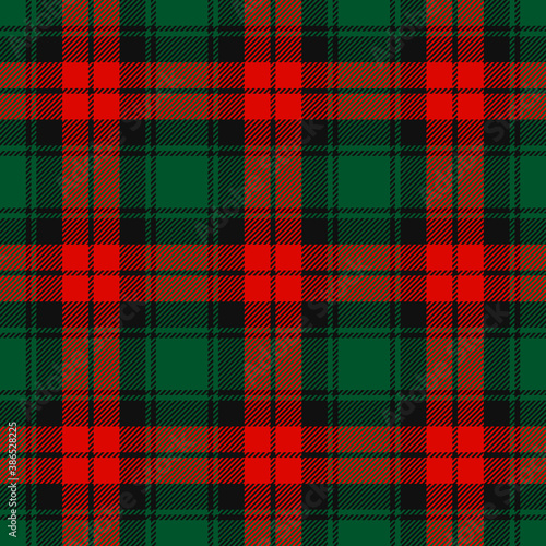 Christmas Red, Dark Green and Black Tartan Plaid Vector Seamless Pattern. Rustic Xmas Background. Traditional Scottish Woven Fabric. Lumberjack Shirt Flannel Textile. Pattern Tile Swatch Included. photo