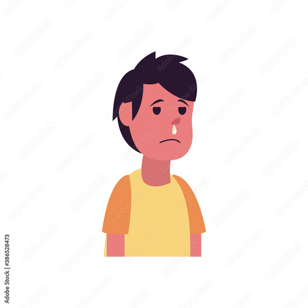 boy cartoon with runny nose flat style icon vector design