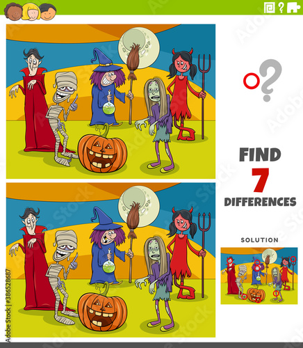 differences educational task for kids with Halloween characters