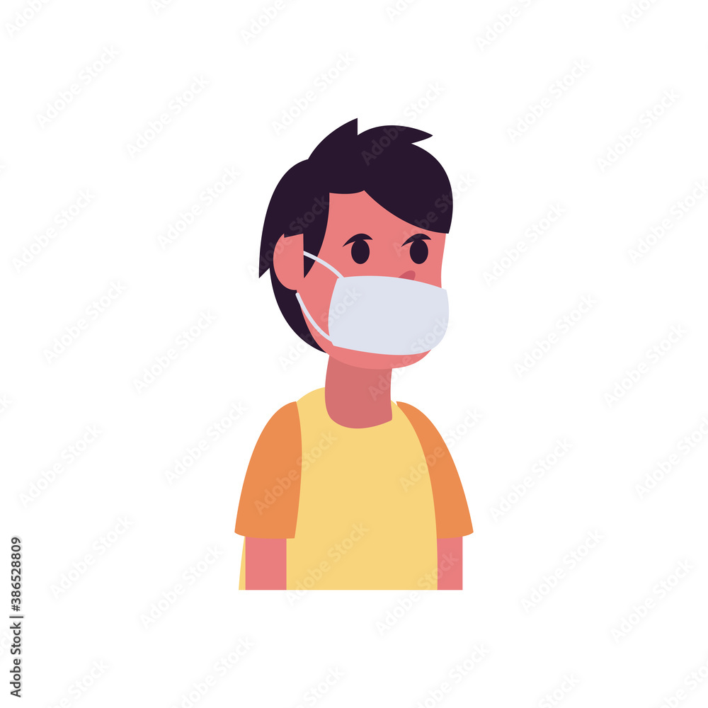 boy cartoon with mask flat style icon vector design